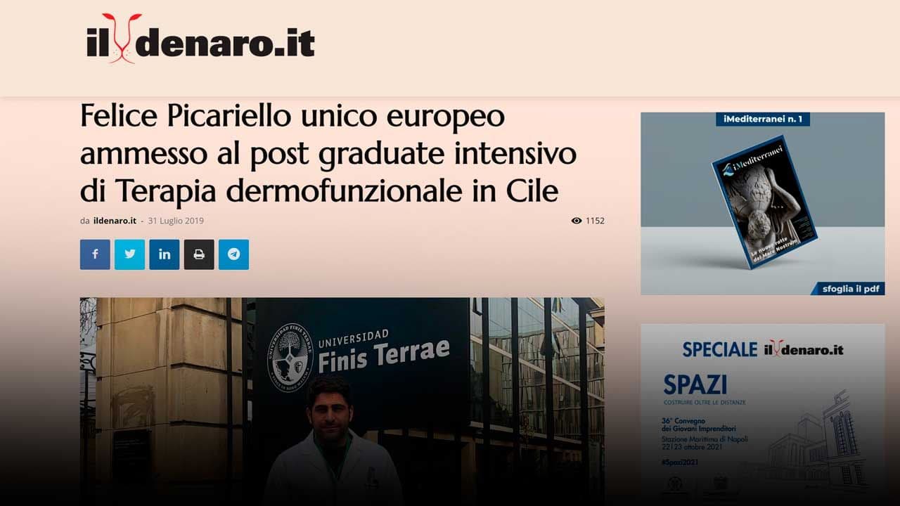 Il Denaro: Felice Picariello unico europeo ammesso al post graduate intensivo di Terapia dermofunzionale in Cile